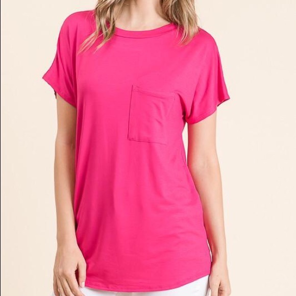 BOMBOM Tops Hot Pink Pocket Tee Poshmark